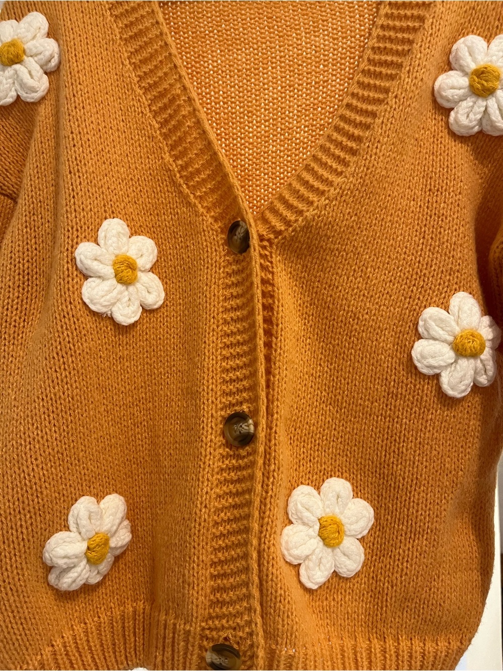 Doe & Rae Mustard Yellow Daisy Appliqué Cardigan - Picture 2 of 7